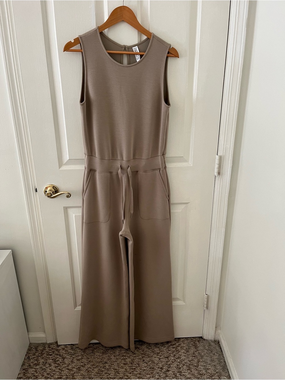 SPANX Taupe Sleeveless Tie-Waist Wide-Leg Jumpsuit